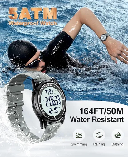 Vista 67 de Beeasy - Reloj digital de pulsera resistente al agua con cronómetro, alarma, cuenta regresiva, doble zona horaria, ultrafino, pantalla angular muy