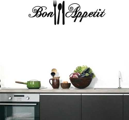 Vista 5 de Bon Appetit - Calcomanías de vinilo para cocina, azulejo, tenedor, cuchara, adhesivo de vinilo para cafetería, cafetería, tienda, restaurante, sala