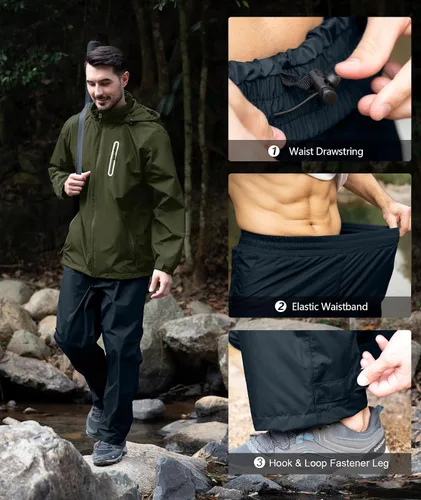 Vista 5 de Traje de lluvia de golf impermeable para hombre, equipo de lluvia, chaqueta y pantalón para exteriores, ligero, impermeable con capucha Pantalones