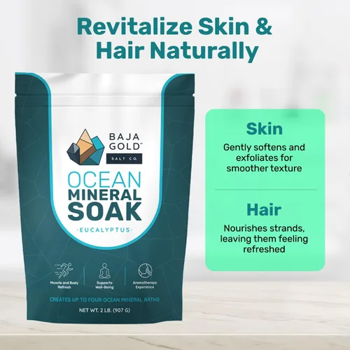 Vista 5 de Baja Gold Ocean Mineral Soak – Remojo de baño de magnesio natural y oligoelementos Remojo relajante y limpio de ingredientes para baño, músculos