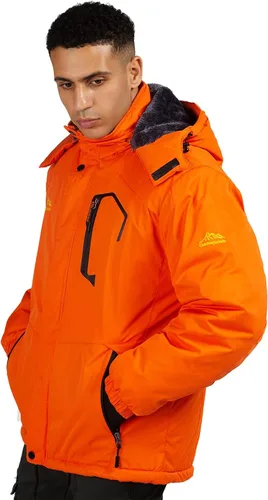 Vista 3 de CorBuyit Chaqueta de esquí con capucha para hombre, abrigo impermeable de invierno para nieve