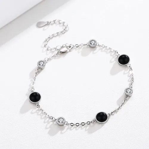 Vista 2 de Pulseras de plata de ley 925 con diseño floral de vidlotoluna de estrellaónixturquesapiedra lunarmalaquita, regalo de joyería floral para mujeres