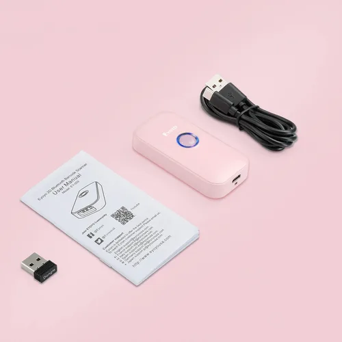Vista 9 de Eyoyo - Mini escáner de código de barras Bluetooth portátil 1D inalámbrico, color rosa