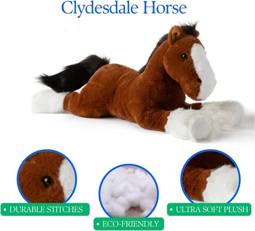Vista 5 de The Petting Zoo Clydesdale - Peluche de caballo de peluche, regalos para niños, animales de corral Wild Onez, juguete de peluche de caballo marrón