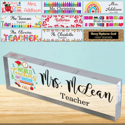 Vista 9 de Placa de nombre de escritorio personalizada para profesores, placa de identificación de bloque de acrílico personalizada para oficina, placa