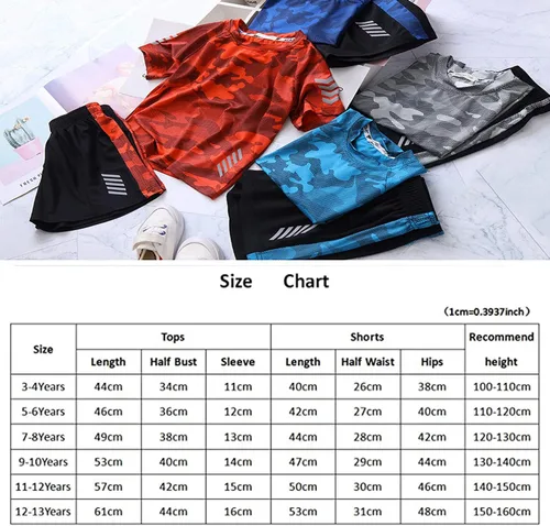 Vista 5 de Jellyuu Conjunto de ropa de verano para niños Conjunto de ropa de camuflaje de manga corta camiseta+pantalones cortos ropa deportiva 3-13 años