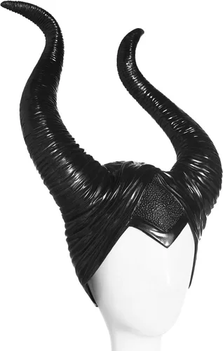 Vista 4 de MostaShow Sombrero de cuernos de reina para mujer disfraz de Halloween diadema negra de cuernos largos