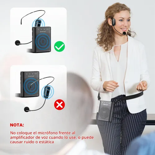Vista 5 de Bietrun Amplificador de voz para profesores con Bluetooth, amplificador de voz inalámbrico recargable portátil con micrófono para auriculares