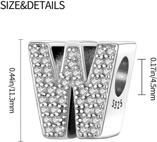 Vista 4 de TINSLO Dijes con iniciales del alfabeto, letras completas de la A a la Z, plata de ley 925, circonitas cúbicas, colgantes para pulseras europeas