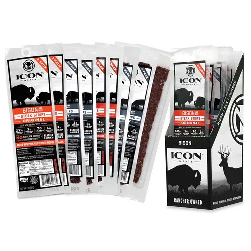 Vista 9 de ICON Meats - Tiras de carne seca de bisonte y carne de res, sabor original, 8 paquetes por caja, 2 tiras por paquete, aprobadas por el USDA, palitos