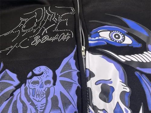Vista 4 de Xdwszmd Rhinestone Skull Skeleton Streetwear Oversized Hoodie Women Jacket Harajuku Streetwear Y2K Full Zip Up Hoodie