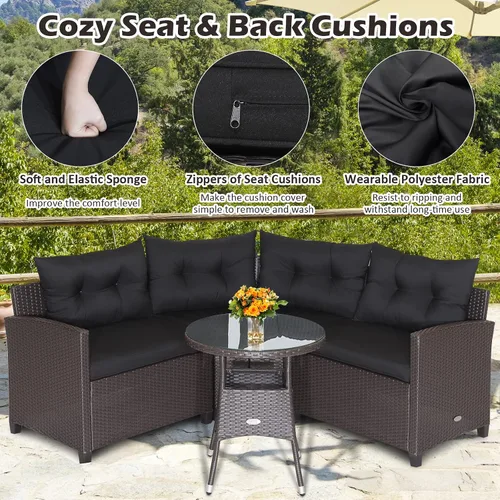 Vista 5 de Tangkula Juego de sofá modular de 4 piezas, media luna para todo tipo de clima, juego de muebles de patio esquineros resistentes con mesa auxiliar