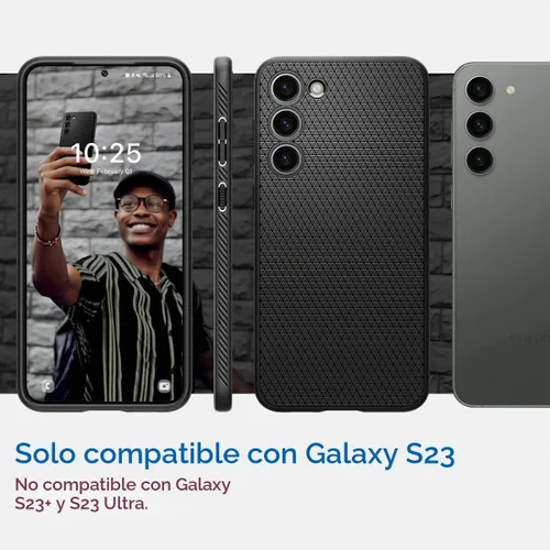 Vista 2 de Spigen Liquid Air - Funda diseñada para Galaxy S23 (2023) [protección de grado militar], color negro mate Mate negro