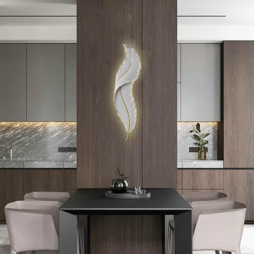 Vista 4 de Lámpara de pared de plumas moderna LED con diseño de plumas blancas elegante 3000 K-6000 K, lámpara de pared LED vintage para dormitorio, sala