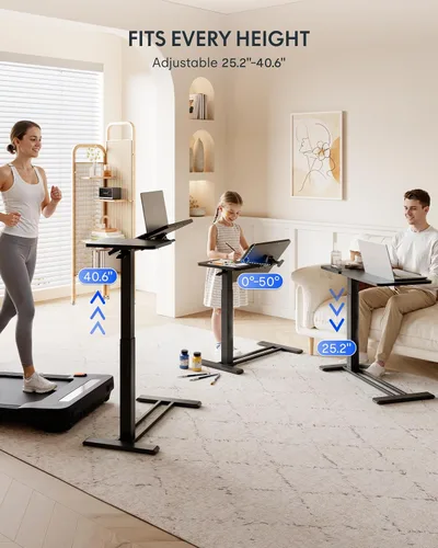Vista 2 de FLEXISPOT Mesa auxiliar en forma de C de altura ajustable con parte superior inclinable de un solo lado, mesa auxiliar móvil para sofá y mesita