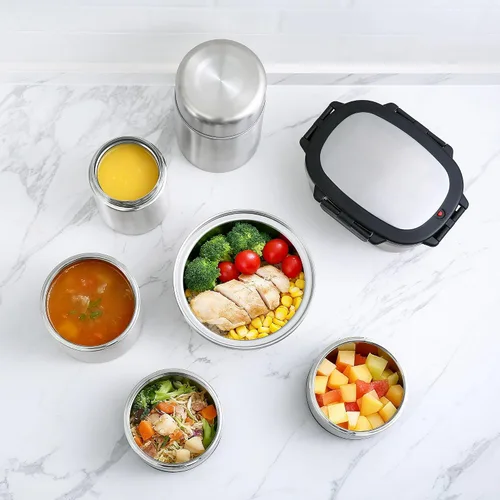 Vista 7 de Contenedor de alimentos aislado de 33 onzas, lonchera de acero inoxidable con divisor extraíble (paquete de 2)