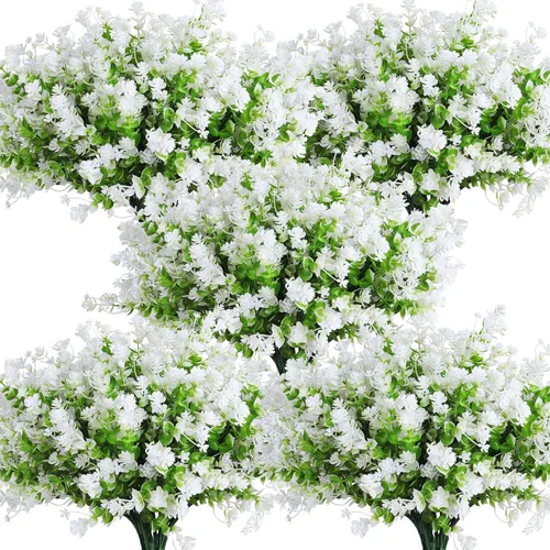 Vista 32 de RECUTMS - Flores artificiales, 12 plantas sintéticas para exteriores, resisten rayos ultravioleta, arbustos para interiores y exteriores, maceta