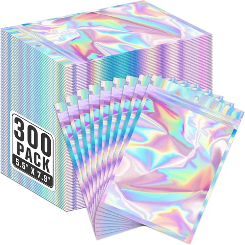 Vista 30 de ANZNKU 300 bolsas holográficas de Mylar resellables, bolsas resellables de 4x6 pulgadas para pequeñas empresas, bolsa de kit para resaca a prueba