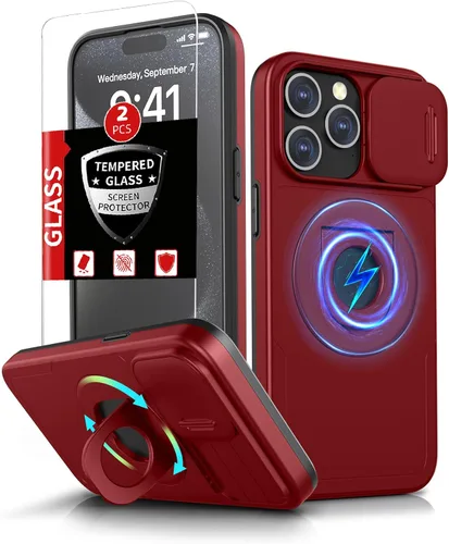 Vista 67 de Funda magnética para iPhone 11 Pro compatible con carga inalámbrica MagSafe, con 2 protectores de pantalla, anillo kickstand de 360° integrado +