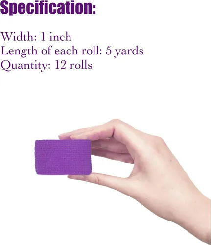 Vista 7 de WUXTANGZ - Vendaje autoadherente de 1 pulgada, 5 yardas, cinta cohesiva elástica atlética no tejida, para estiramiento, deporte, primeros auxilios