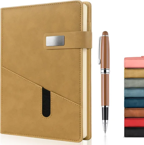 Vista 16 de Cuaderno A5 en blanco, cuaderno de bocetos de cuero de tapa dura recargable con bolsillo y hebilla magnética, 240 páginas gruesas de viaje