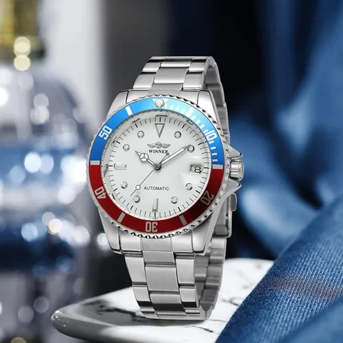 Vista 3 de MASTOP Relojes mecánicos automáticos para hombre, de acero completo, impermeables, con calendario