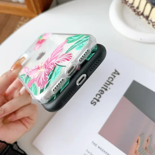 Vista 2 de DEFBSC Compatible con iPhone 11, diseño de estampado de flores, funda de TPU suave para teléfono, delgada, elegante, a prueba de golpes, para Negro