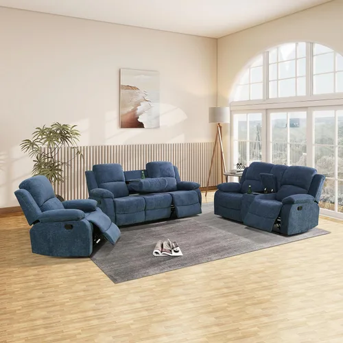 Vista 26 de Sofá reclinable manual, sofá reclinable con portavasos de 3 asientos, sofá de 3 asientos con mesa auxiliar desplegable para sala de estar, oficina