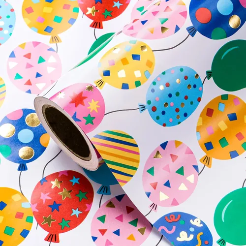 Vista 10 de WRAPAHOLIC Papel de regalo para cumpleaños - Rollo mini - 17 pulgadas x 16.5 pies - Papel de regalo azul dorado con foil brillante de feliz Azul