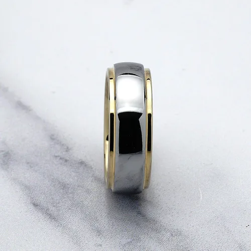 Vista 3 de 100S JEWELRY Anillos de tungsteno personalizados grabados para hombres y mujeres, alianza de boda, dos tonos, oro y plata, tallas 6-16