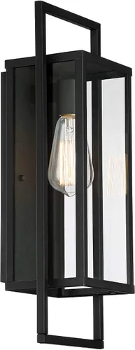 Vista 5 de Possini Euro Design Jericho - Lámpara de pared industrial moderna para exteriores, metal negro texturizado, panel de vidrio transparente de 19