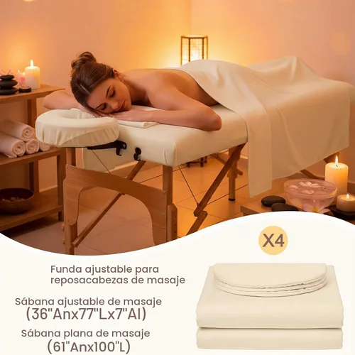 Vista 2 de Oudain Juego de 4 sábanas de microfibra suave para mesa de masaje de 3 piezas, incluye sábana encimera de masaje, sábana bajera ajustable y funda