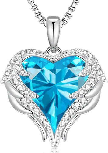 Vista 7 de CDE Angel Wings Heart Birthstone Pendant Necklace Gift for Women Negro-01&07-Piedra natal roja rubí
