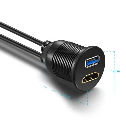 Vista 7 de OBVIS Cable de montaje USB3.0 y HDMI – USB3.0 y HDMI de extensión empotrado, salpicadero, cable de montaje en panel, para automóvil, barco