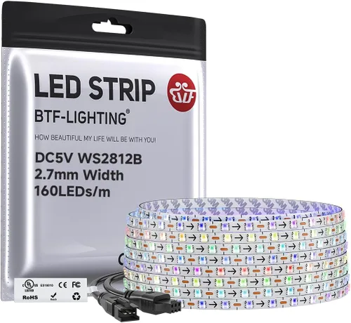 Vista 10 de BTF-LIGHTING WS2812B - Tira LED IC RGB 0.1 in, 0807SMD, DC5V, 3,2 pies, 160