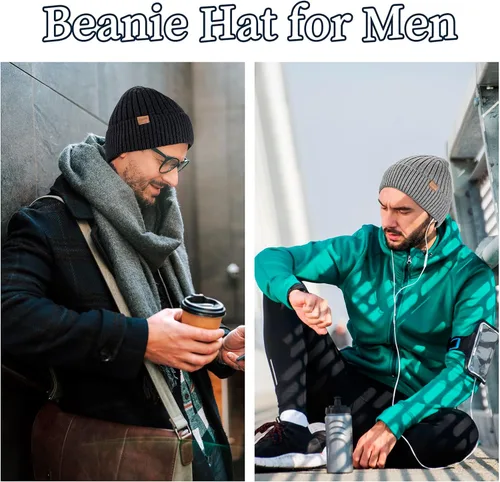 Vista 8 de Ocatoma Gorro de invierno para hombres y mujeres, gorro de punto con puños con forro cálido, sombrero de esquí suave, unisex, regalos para hombres