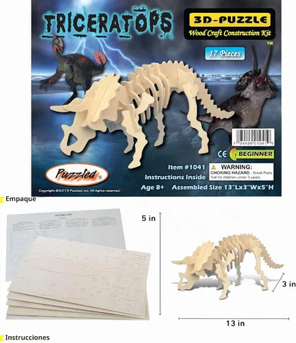 Vista 2 de Puzzled Rompecabezas 3D de madera de dinosaurio modelo de kit