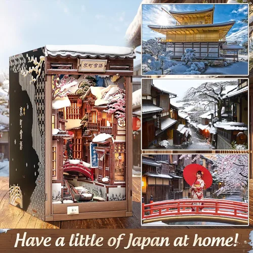Vista 4 de CUTEBEE Kit de rincón de libro, tienda de kimonos de Sakura japonesa, casa de muñecas en 3D, rompecabezas de madera 3D para adultos y adolescentes