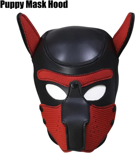 Vista 4 de Máscara de neopreno de cara completa para cachorro, capucha extraíble, máscara de Halloween (rojo, máscara)