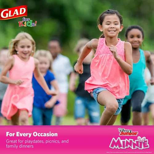 Vista 5 de Glad para niños Disney Mickey y amigos, cuencos desechables de papel para aperitivos, sin tapas, Minnie rosa - resistente, apto para microondas