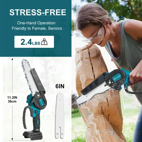 Vista 5 de Mini motosierra inalámbrica de 6 pulgadas para Makita 18V LXT (sin batería), sierra de cadena eléctrica portátil sin escobillas para Makita BL1850