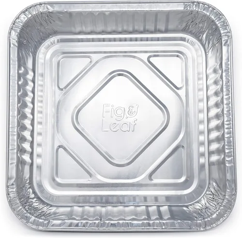 Vista 6 de Fig & Leaf Paquete de 35 moldes cuadrados para hornear pasteles de 8 x 8 pulgadas con tapas de cúpula de plástico, latas de papel de aluminio