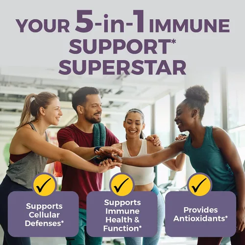 Vista 9 de Viva Naturals Baya de saúco negro de 1000 mg con vitamina C, D3 5000 UI y zinc, suplemento de apoyo inmunológico 5 en 1 para adultos, cápsulas