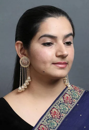 Vista 3 de Joyería de Bollywood tradicional étnica nupcial novia novia dama de honor chapado en oro Kundan largo Faux Pearl Drop Jhumka Jhumki India Bahubali
