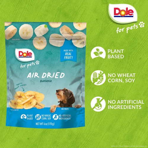 Vista 4 de Dole Golosinas para perros de plátano secado al aire para mascotas, 6 onzas Hecho con plátano real, un solo ingrediente, golosinas para perros