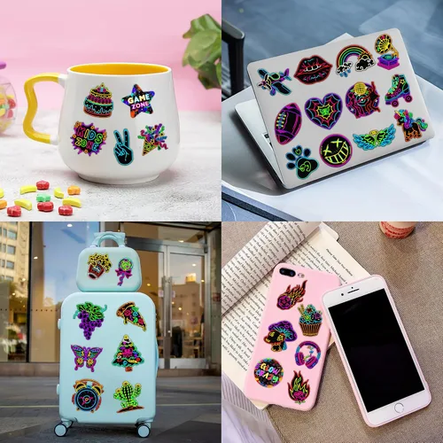 Vista 8 de 96 tatuajes temporales de neón precortados para recuerdos de fiesta de cumpleaños de niños Super Cute Glow In The Dark Themed Supplies Decorations