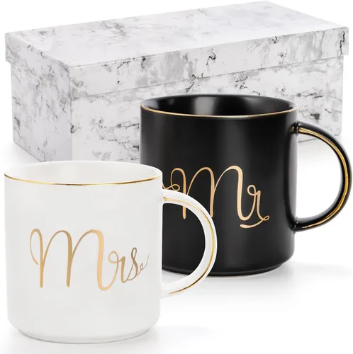 Vista 4 de Yesland Taza de café de cerámica de 12 onzas para parejas, regalo ideal para compromiso, aniversario, para él y ella, novia y novio, San Valentín