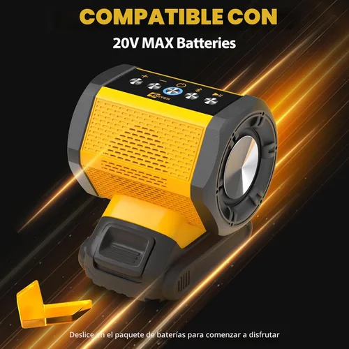 Vista 2 de Altavoz Bluetooth apto para batería DeWALT 20v Max Carga USB-A/C para fiesta de camping en el lugar de trabajo (batería no incluida)