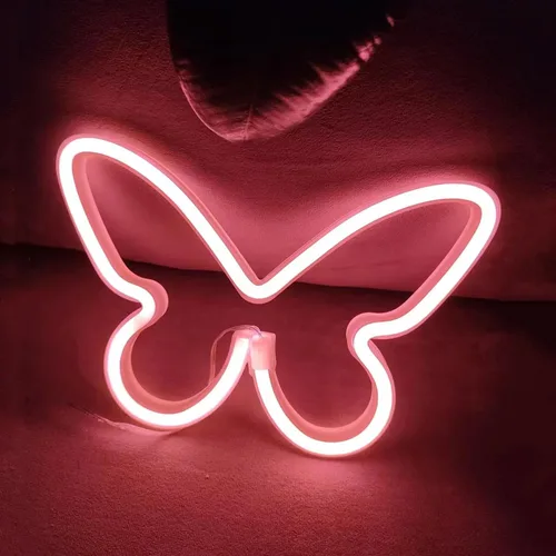 Vista 3 de Letreros de neón de mariposa rosa coral para pared, oficina, apartamento, dormitorio, boda, fiesta de cumpleaños, decoración de mariposa de neón 1