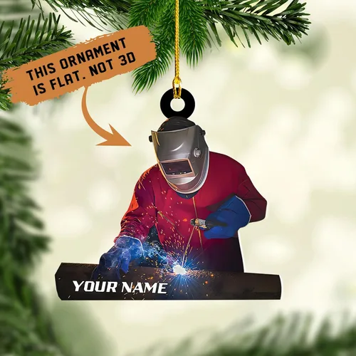 Vista 2 de Adornos de soldador personalizados, adorno de árbol de Navidad con nombre personalizado, regalo perfecto para soldador